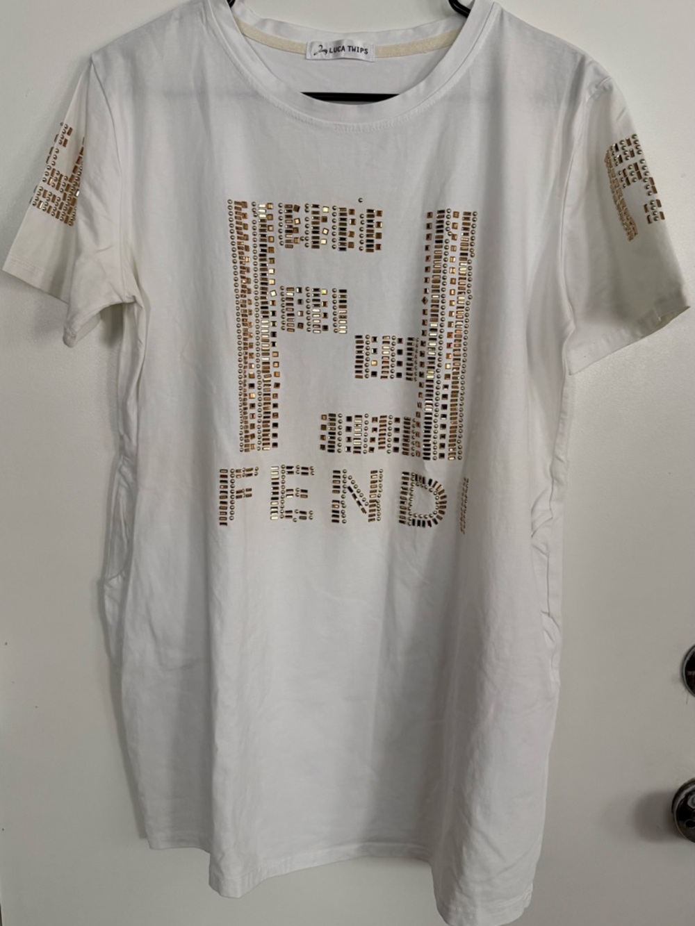White Short-Sleeve Tee with Gold Stud Detail